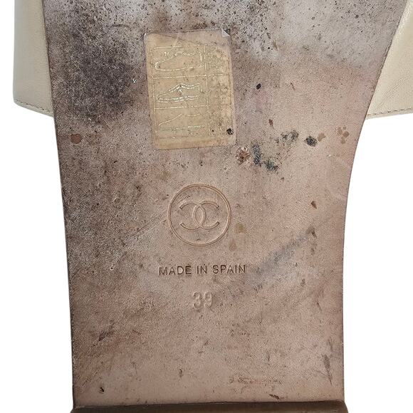 Chanel CC Pearl Espadrille Slide Flat Sandal Size 39 US 8 8.5 Beige Tan Slip On - Picture 9 of 9